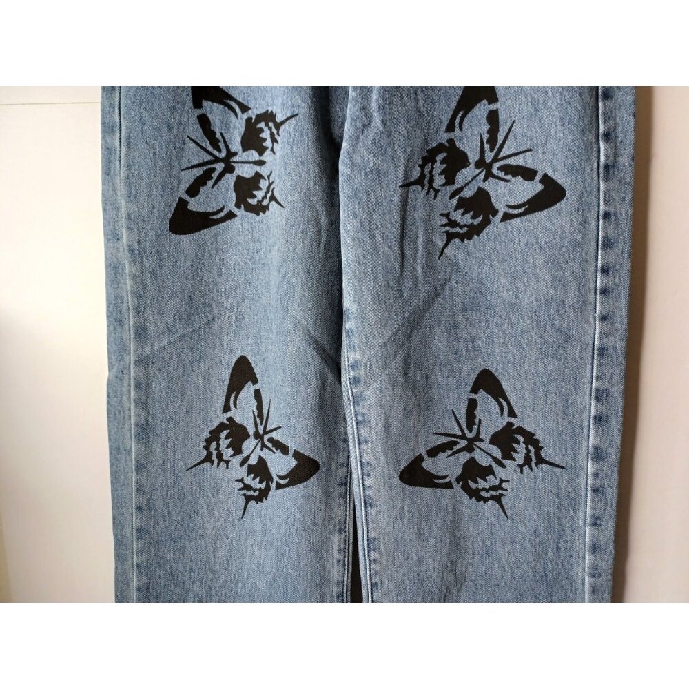 Fashion Sexy Lounge Size Medium / 28X29 blue and black butterfly jeans - Picture 3 of 7